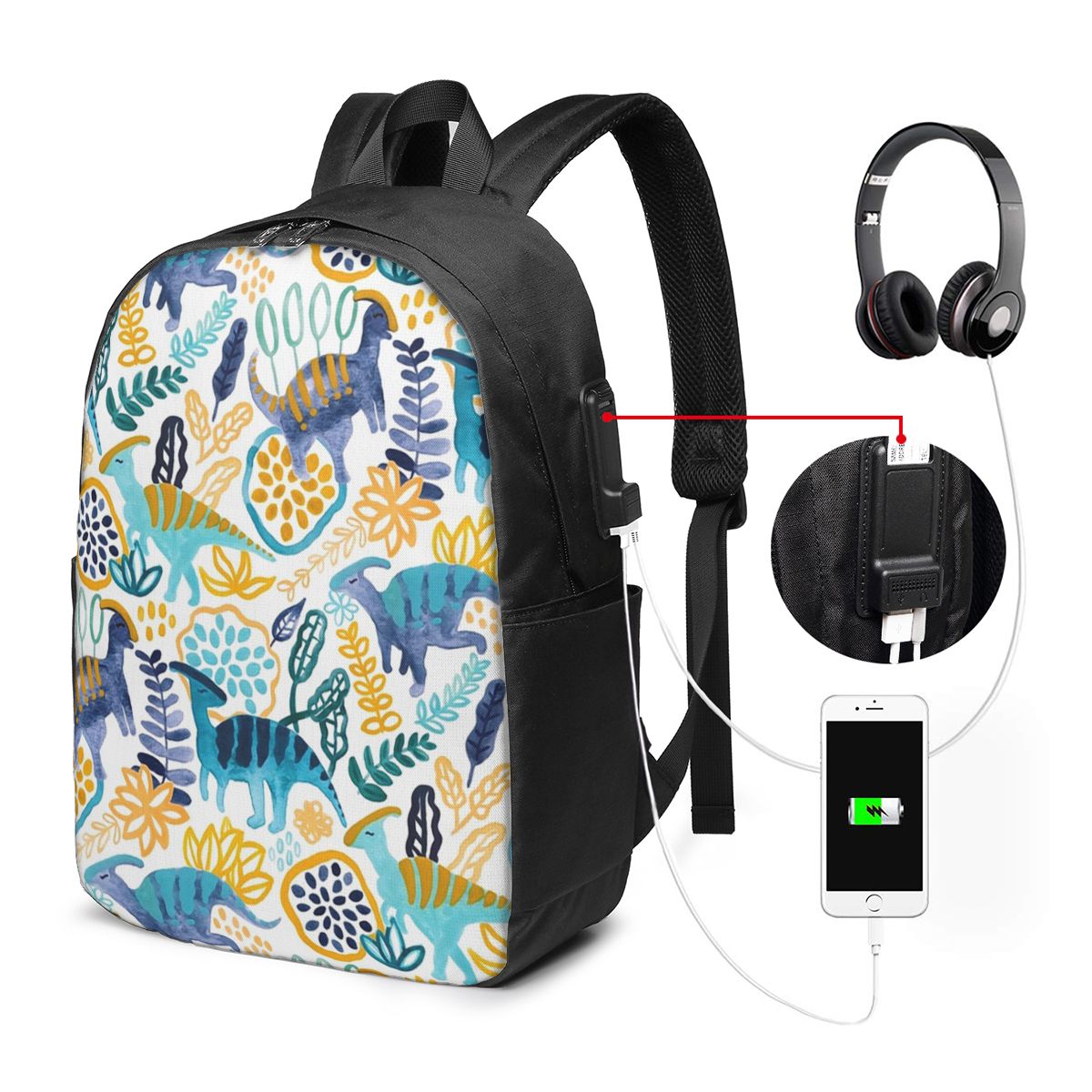 Laptops - Gouache Parasaurolophuses Backpack Travel Notebook Bag