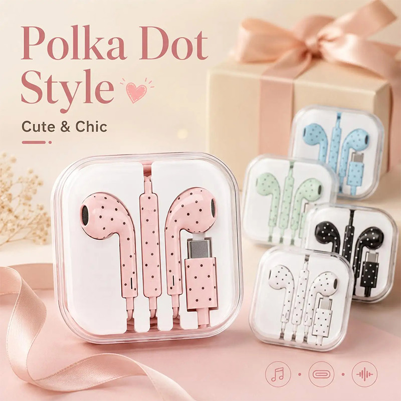 Cute Polka Dot Type‑c Wired Ea - огляд і ціна Type C Wired Earphones With Mic