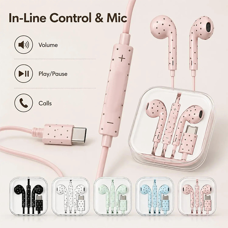 Cute Polka Dot Type‑c Wired Ea - огляд і ціна Type C Wired Earphones With Mic